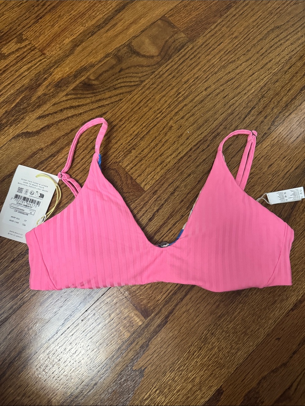 Maaji Hot Pink Ribbed reversible bikini top